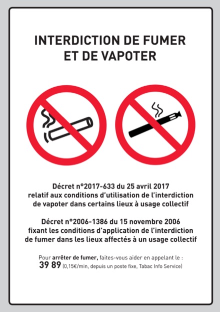 Affiche Interdiction de fumer et de vapoter